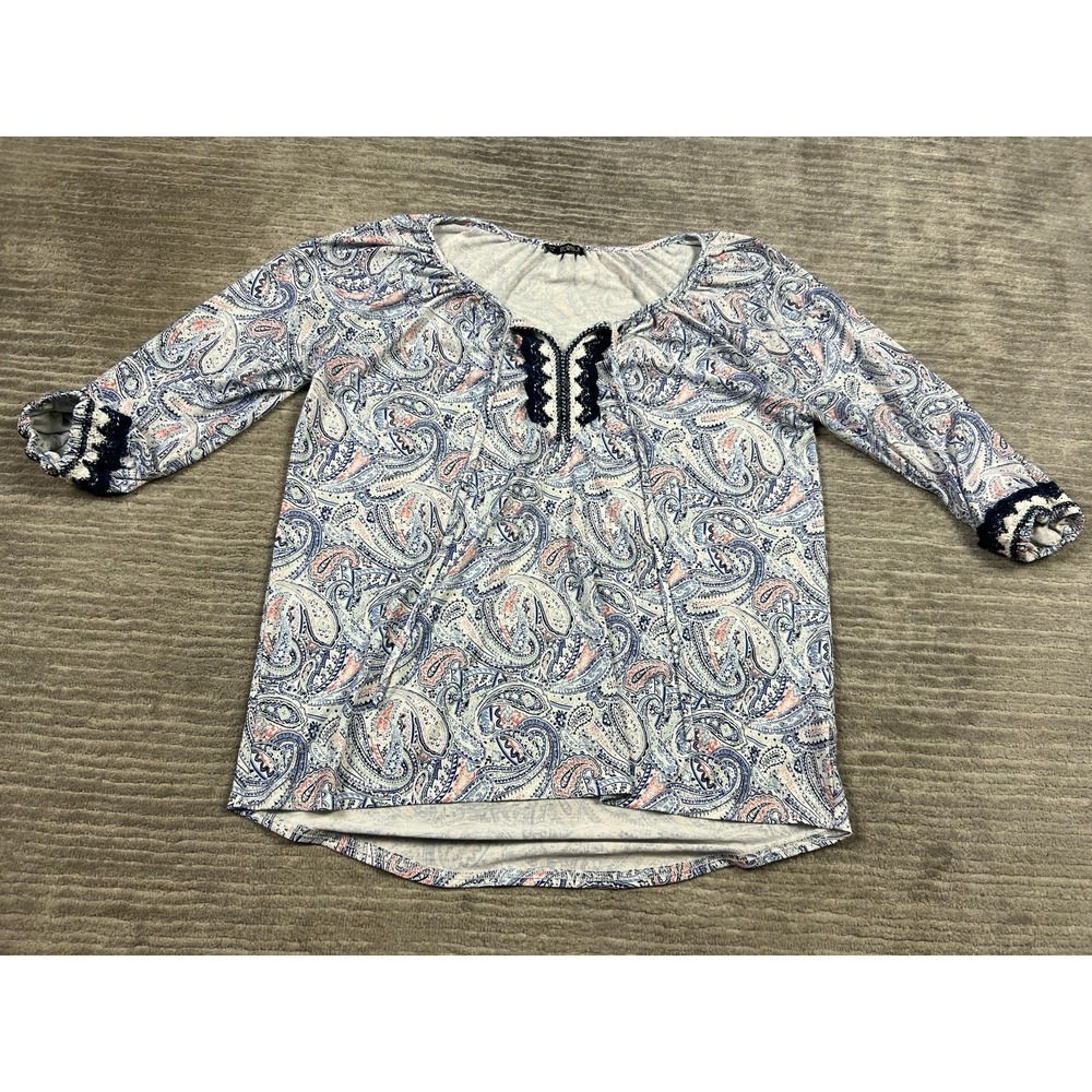 Storybuk Top Womens Medium Multicolor 3/4 Sleeve V-Neck Polyester‎ Blend Casual
